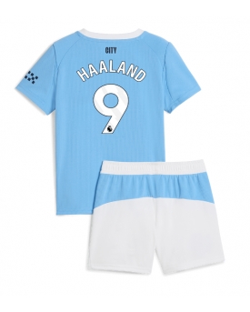 Billige Fotballdrakt Manchester City Erling Haaland #9 Replika Hjemmedraktsett Barn 2025-26 Kortermet (med bukser)